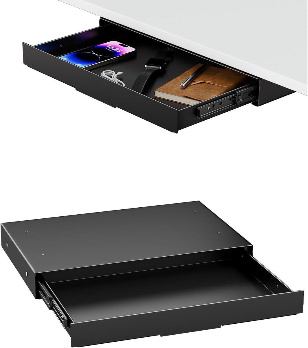 SnelShoppen - Onder Bureau Opberglade 37.5cm Breed - Efficiënte Organizer voor Staande Bureau & Thuiswerkplek, Max Laadvermogen 8kg, Zachte Slider, Zw