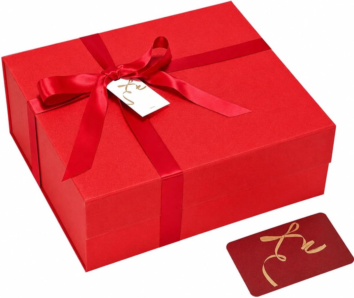SnelShoppen - BloomWrap Rood Geschenkdoos 33,5 x 30 x 12,5 cm met Glinsterend Oppervlak, Magneetsluiting, Opvouwbaar, Stevig Karton, Inclusief Lint en