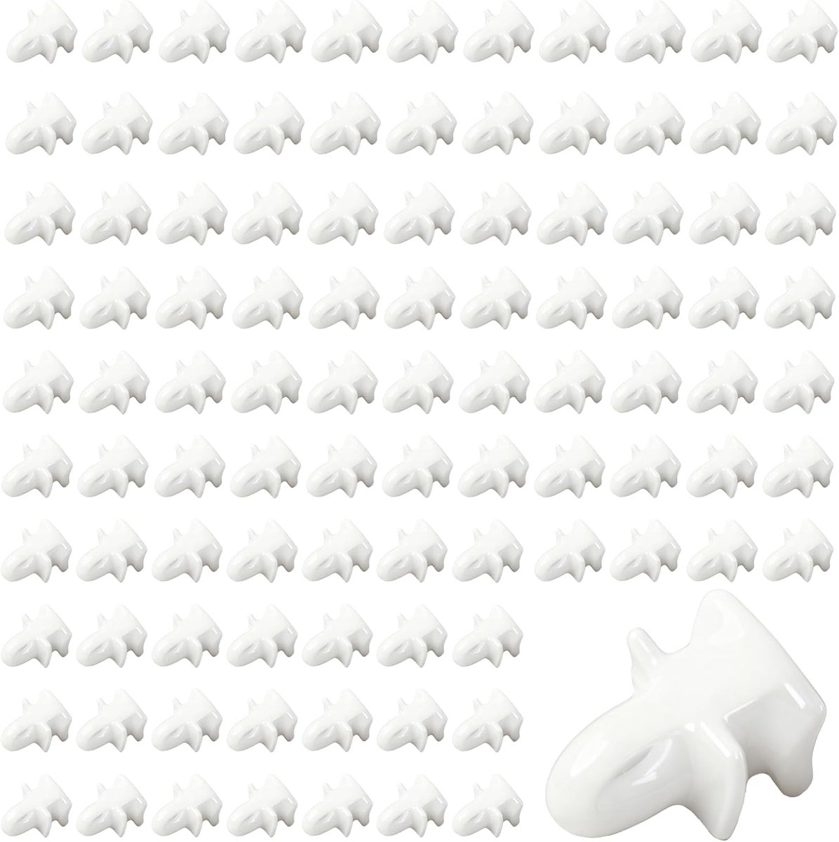 SnelShoppen - Pack van 100 gordijnhaken, 17x11 mm, wit, voor ramen, deuren, douchedeuren, campers en caravans - universeel en stil