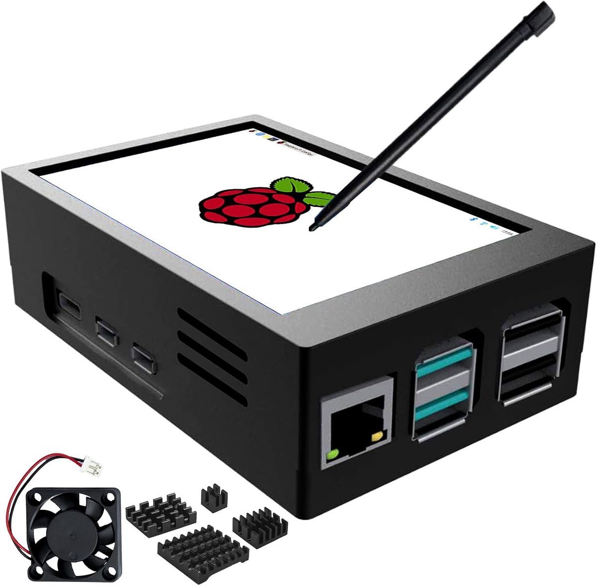 SnelShoppen - 3.5 Inch Touchscreen Raspberry Pi Display met Behuizing, 480x320 TFT LCD Monitor, Mini Ventilator en Koelpasta voor Raspberry Pi 5