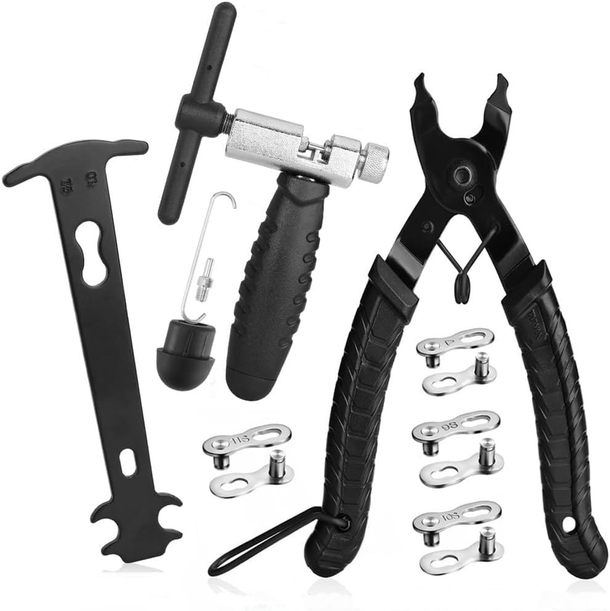SnelShoppen - Kettingklinknagelgereedschap voor Fiets - Reparatieset met Vergrendelingstang, 11-in-1, Inclusief 5 Paar Verloren Schakels voor 6-12 Ver