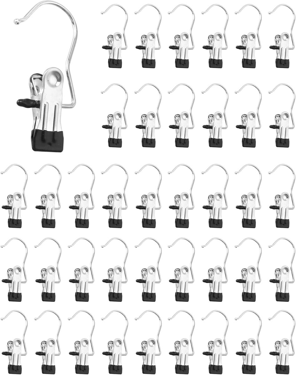 SnelShoppen - 40 Stuks RVS Was Haken - Antislip Kledinghanger Clips voor Broeken, Schoenen, Hoeden, Handdoeken - Closet Organizer voor Thuis en Reizen