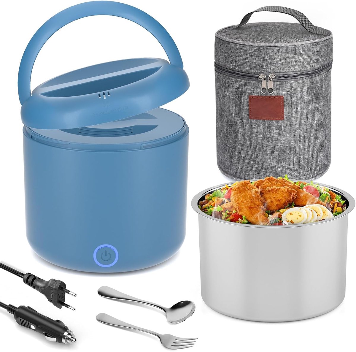 Thijox - Elektrische Lunchbox Volwassenen 100W 1,2L Thermische Broodtrommel met Bestek en Geïsoleerde Lunchtas - Lekvrij 304 Roestvrij Staal - Verwarm