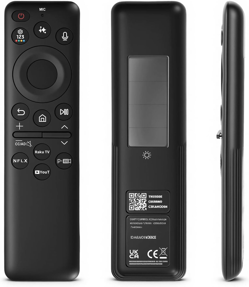 SnelShoppen - Universele Zonne-energie Afstandsbediening voor Smart TV, Spraakbediening, USB-C Opladen, 4 App-toetsen, Vervangend voor 2019-2025 TV's