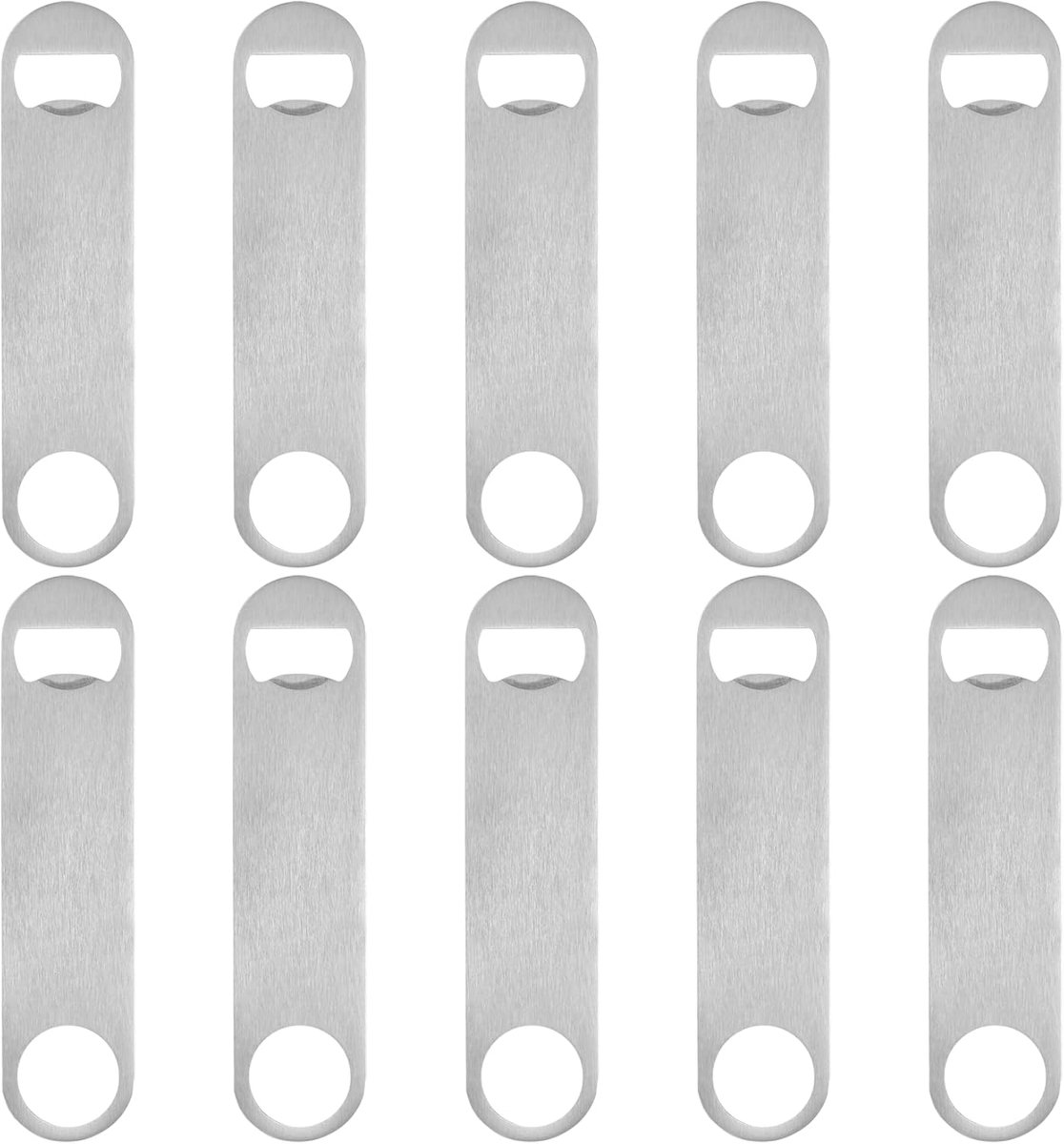 SnelShoppen - 10 Stuks RVS Flessenopener Set - Plat Bieropener - Duurzaam, Ergonomisch en Makkelijk te Reinigen - Voor Keuken, Bar en Restaurant - Zil