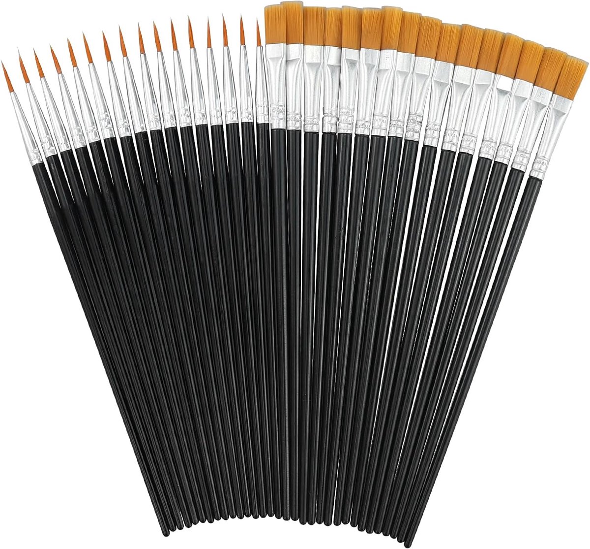 SnelShoppen - Set van 32 Verfkwasten - 16 Rond & 16 Plat - Nylon Borstels voor Acrylverf - Perfect voor Schilderen en Creatieve Klussen - Voor Volwass