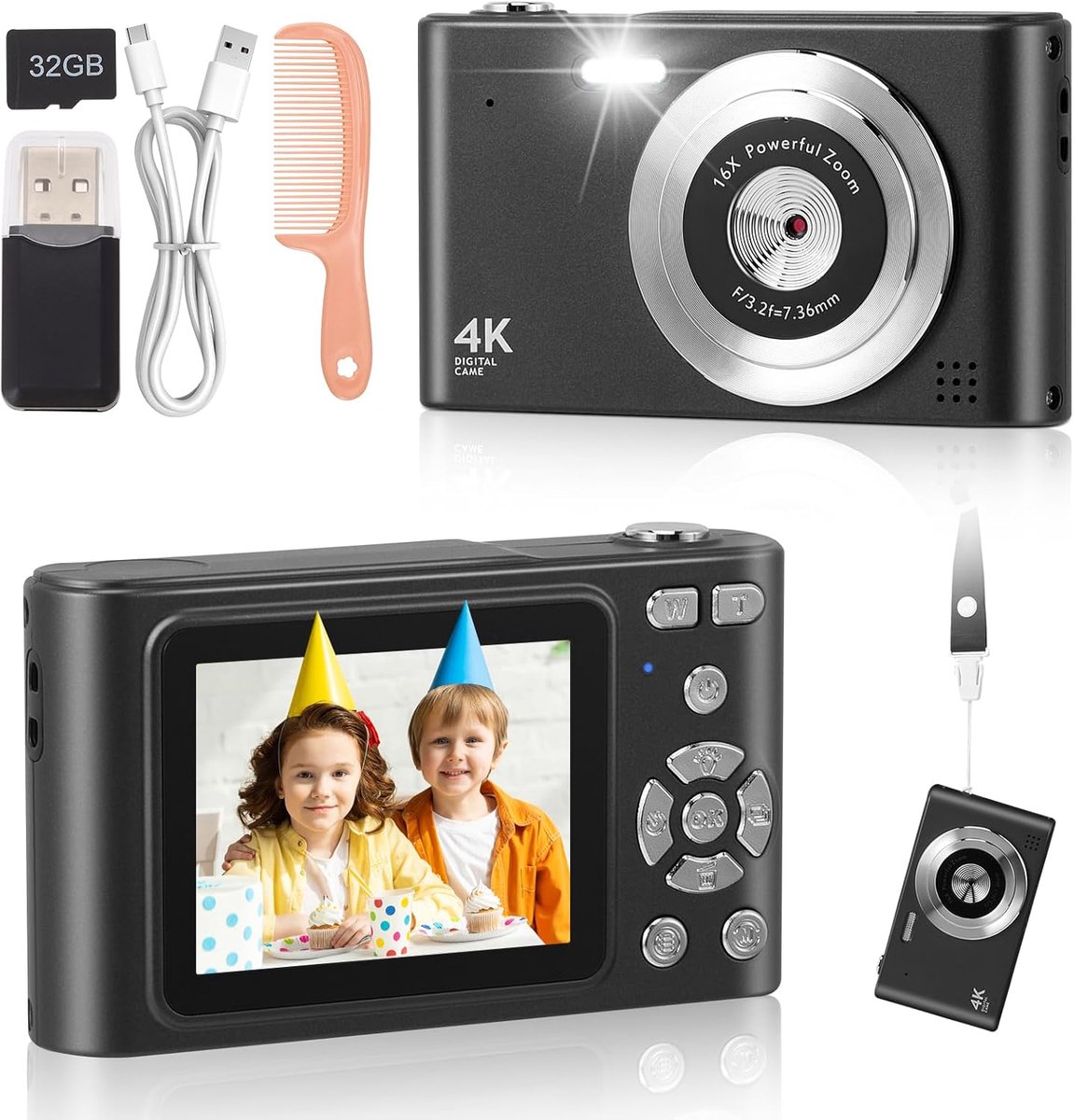 SnelShoppen - Sleutelhanger Retro Camera Kinderen, Autofocus Mini Digitale Camera 48 MP, Vintage Design, Ideaal voor Feestjes en Avonturen