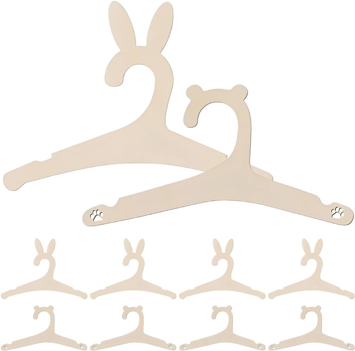 SnelShoppen - 10x Antislip Houten Kledinghangers voor Baby's, Schattige Beer en Konijn Ontwerpen, Robuuste Hangers voor Peuters, 9x4.8 Inch, Perfect a
