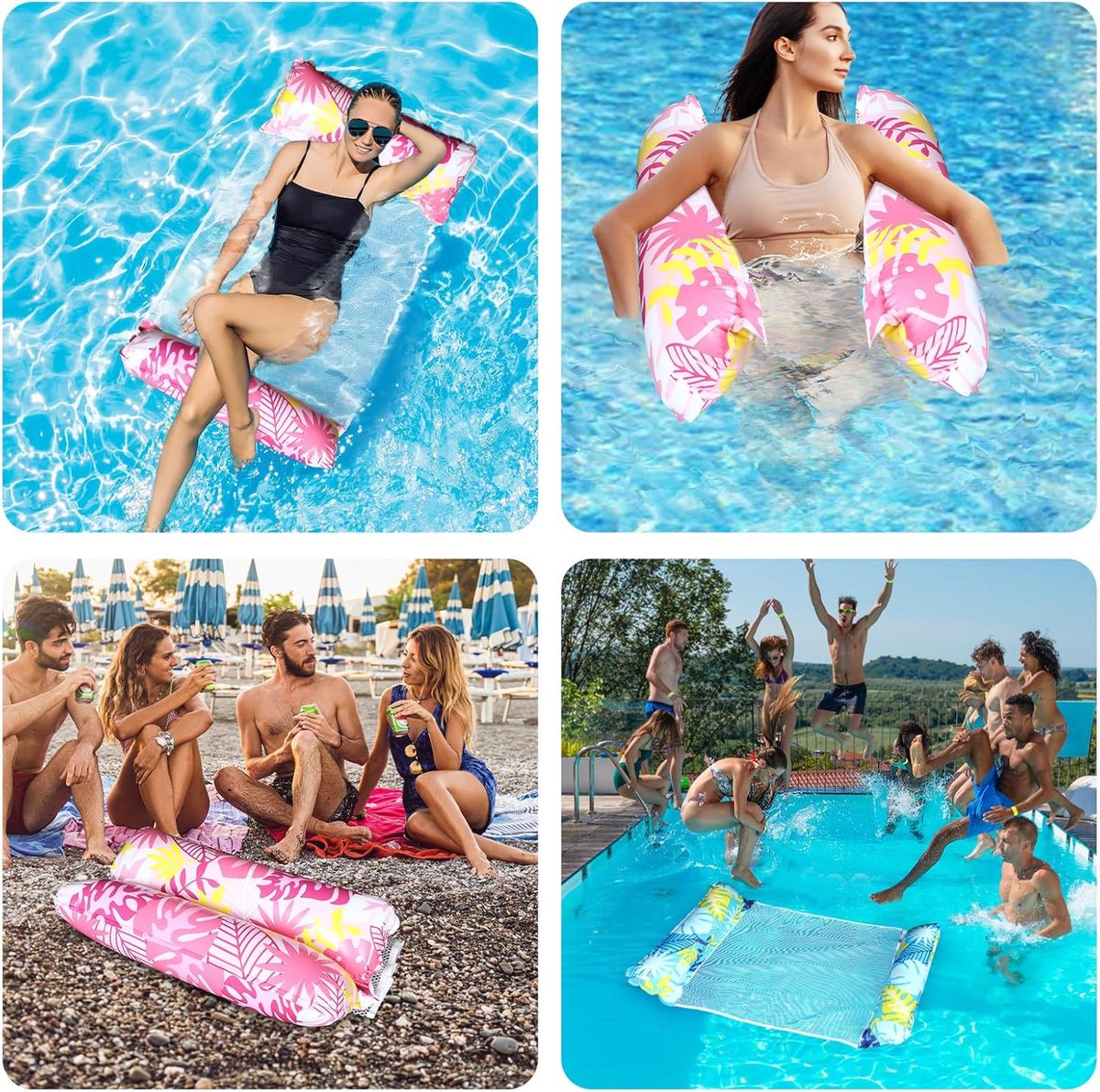 SnelShoppen - Set van 2 4-in-1 Water Hammocks - Inflatable Pool Hammock & Lounge Chair voor Volwassenen en Kinderen - Ergonomisch en Comfortabel - Map