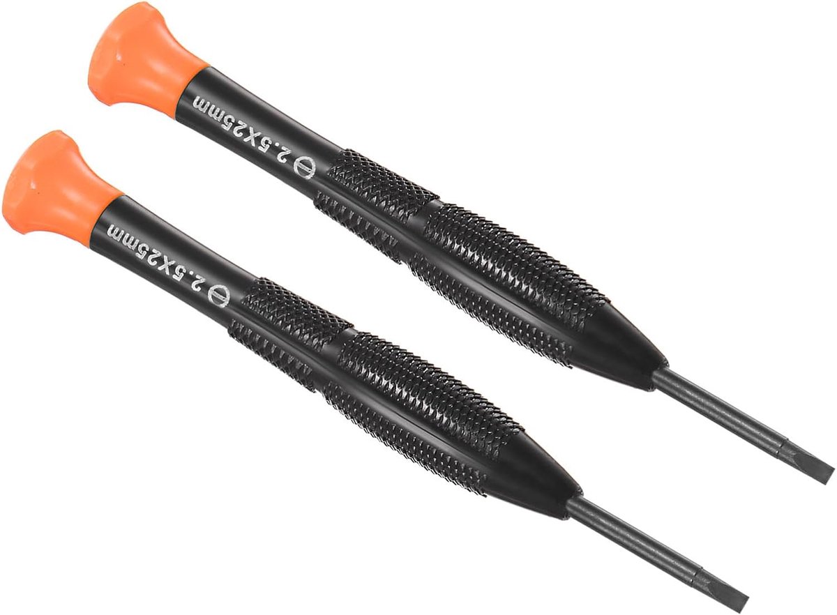 SnelShoppen - Mini Sleuf Schroevendraaier 2.5mm - 109mm Lengte - Stalen Platte Schroevendraaier met Draaidop - Antislip Grip - 2 Stuks voor Brillen, H