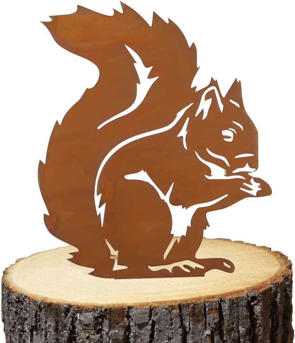 SnelShoppen - Rusty Bird Decoratie voor Tuin, 28cm Hoog, 21cm Breed, IJzeren Squirrel Beeldje in Roestige Look, Perfect voor Tuin, Hek en Squirrel Zon