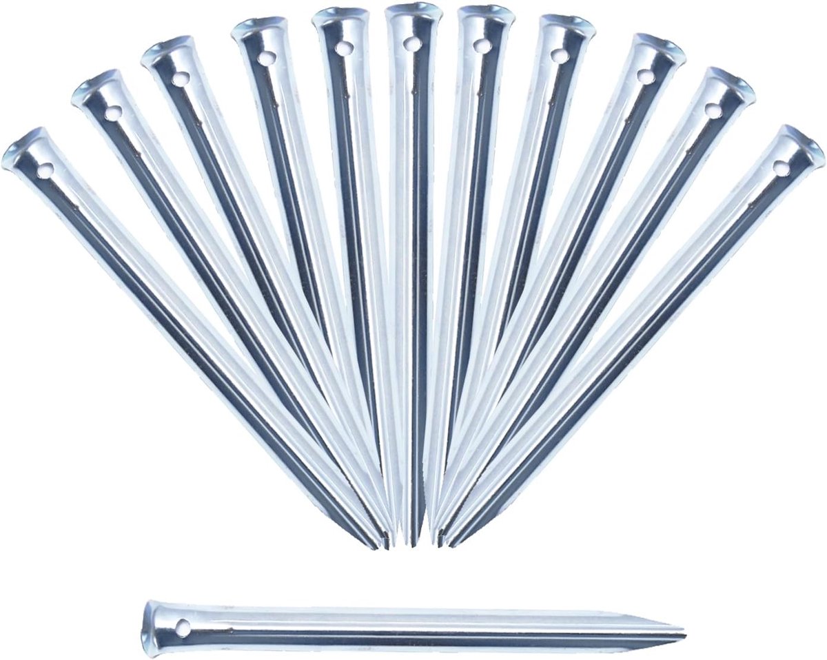 SnelShoppen - Pack van 12 Tent Pegs 30 cm - Sterke Metalen Grondankers voor Tent, Stormproof met Oog, Tentaccessoires voor Camping, Avontuur en Buiten