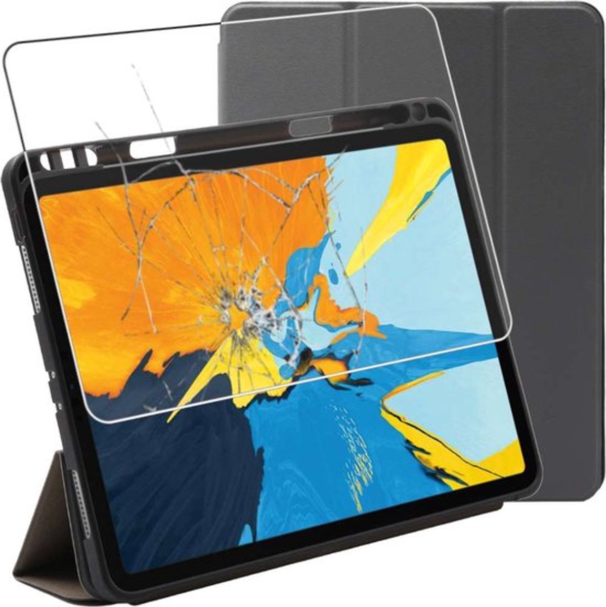 ebestStar - Hoes geschikt voor iPad Pro 11 (2022, 2021, 2020, 2018) Apple, Slanke PU Lederen Etui met Pennenhouder, Automatische Slaap/Wake, SmartCase hoesje, Grijs + Gehard Glas
