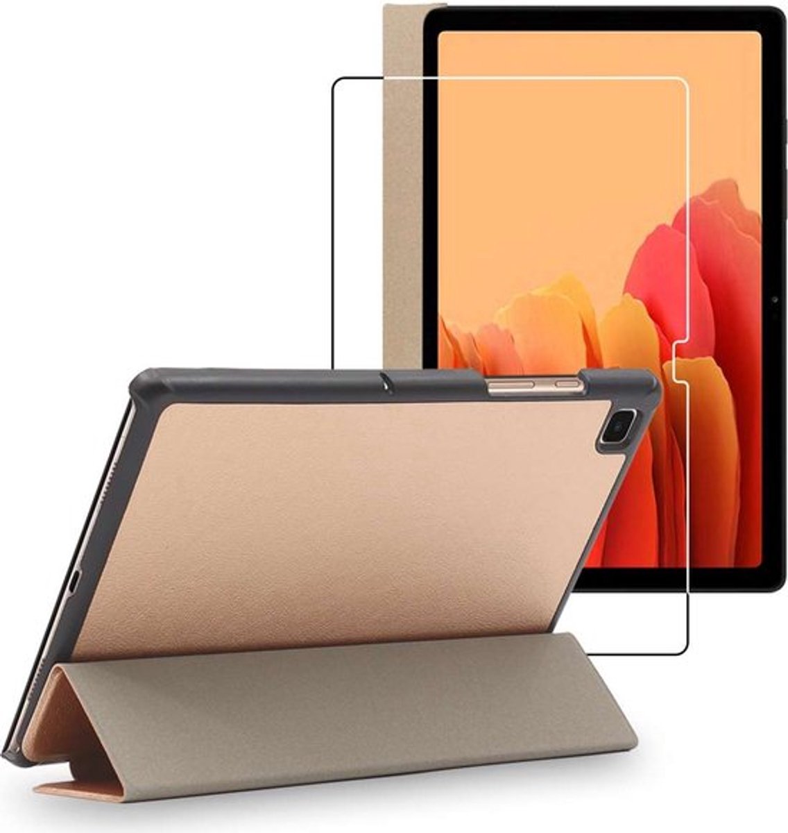 ebestStar - Hoes geschikt voor Samsung Galaxy Tab A7 10.4 T505 (2022, 2020), Slanke Design PU Lederen Etui, Automatische Slaap/Wake, SmartCase hoesje, Goud + Gehard Glas