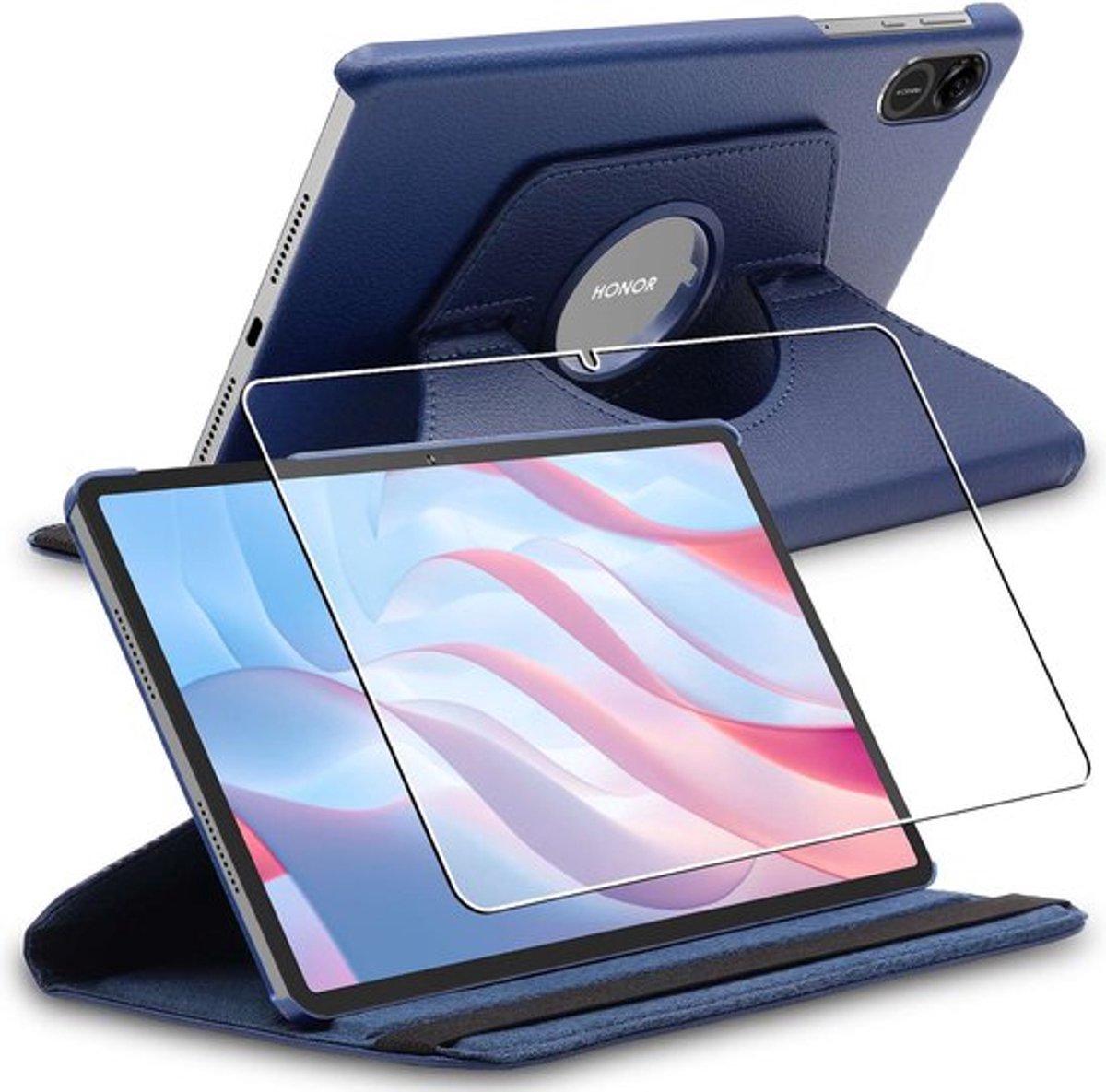 ebestStar - Hoes geschikt voor Honor Pad X9, Roterende Etui, Case, 360° Draaibaar hoesje, Donkerblauw + Gehard Glas