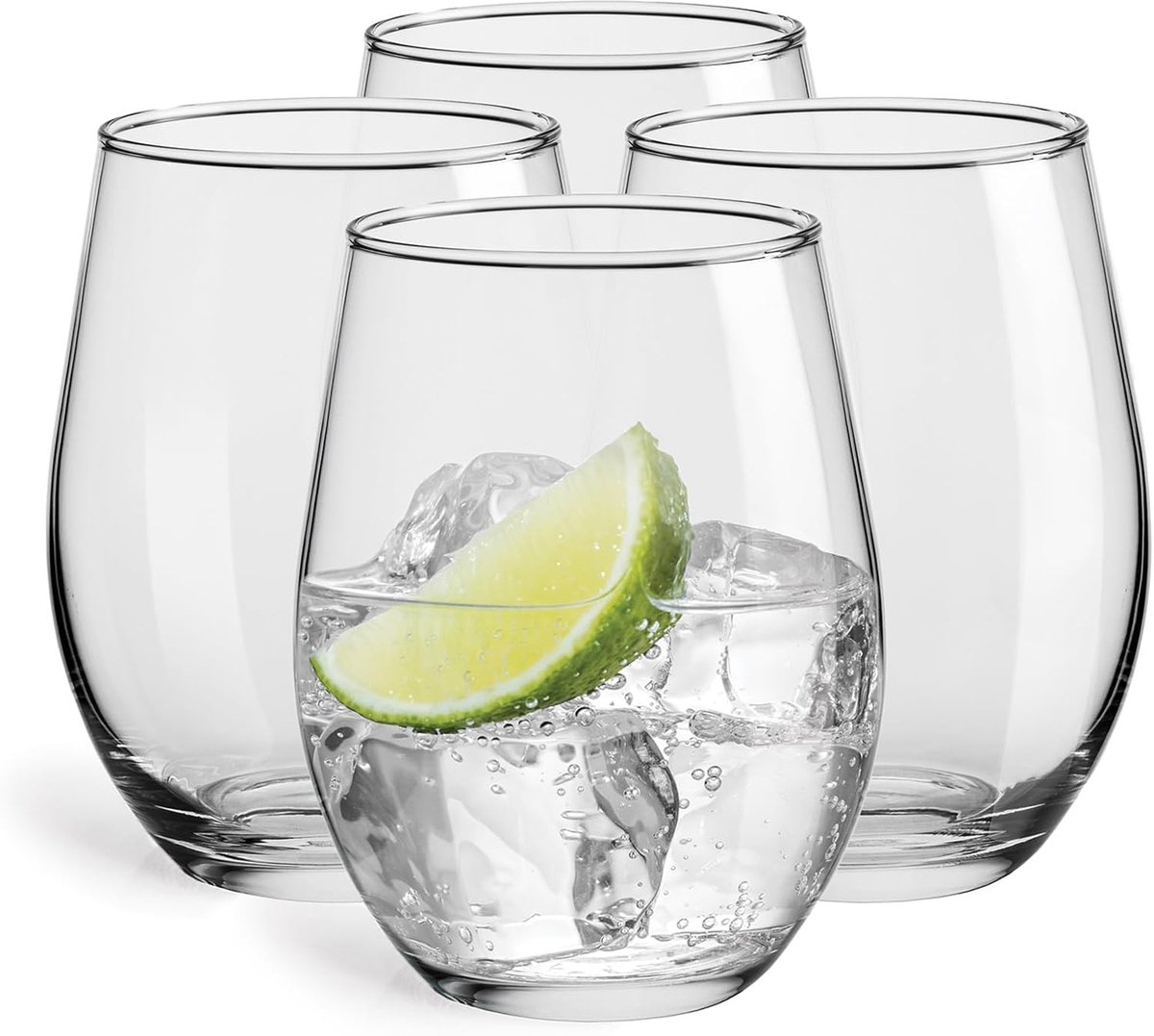 SnelShoppen - Set van 4 Sofia Drinkglazen - 580 ml Transparante Wijnglazen - Geribbelde Tumbler Glazen zonder Voet - Perfect voor Water, Cocktails, De