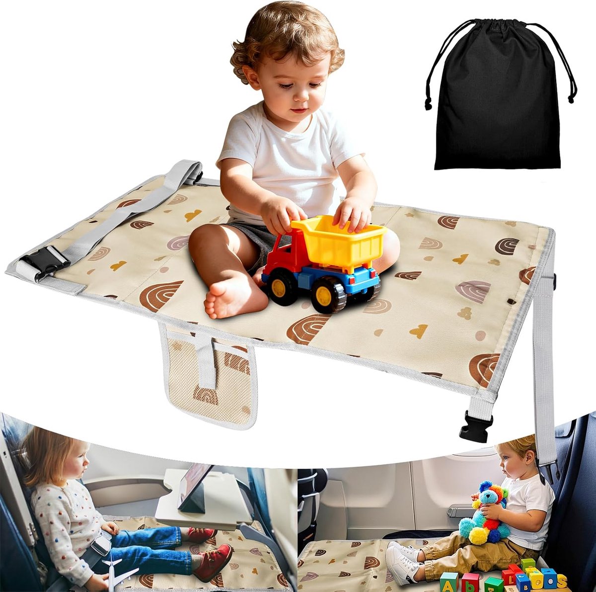 SnelShoppen - Vliegtuigstoelverlenging voor Kinderen, Voetsteun, Draagbare Reishangmat, Hangmat met Zitverlenging, Comfortabele Voetensteun, Beige, Id