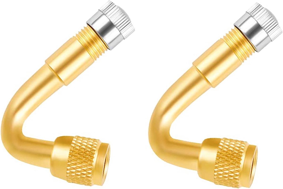 SnelShoppen - Pack van 2 Ventielverlenging Koper Ventieladapter Hoekventiel Adapter voor Auto, Motor, Fiets, Scooter (45 Graden)