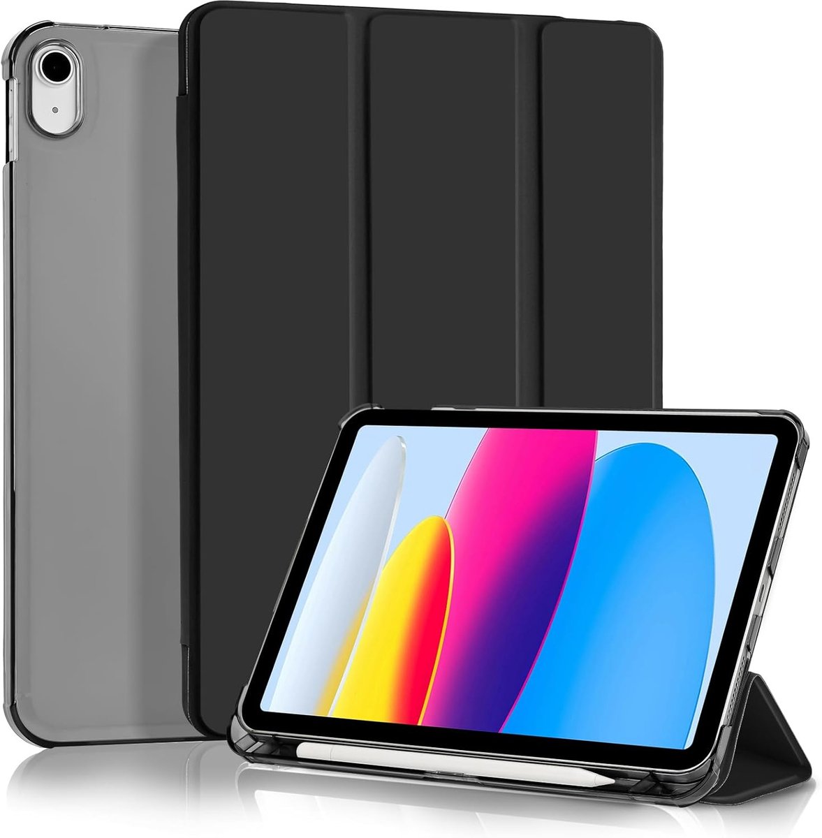 SnelShoppen - iPad Case (A16) 11 inch 2025 & 10.9 inch 2022 - Slim Protective Cover met Penhouder - Translucent Matte Hard Shell - Zwart