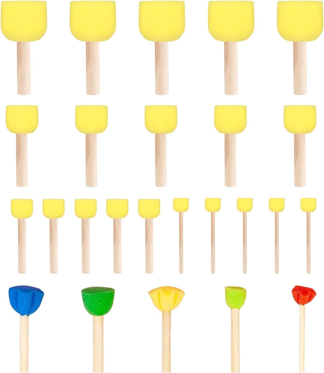 SnelShoppen - 25-delige Sponge Brushes Set met 9 Vormen en Maten voor Kinderen - Ideaal voor Sponge Painting, Knutselen en DIY Projecten - Hoge Kwalit