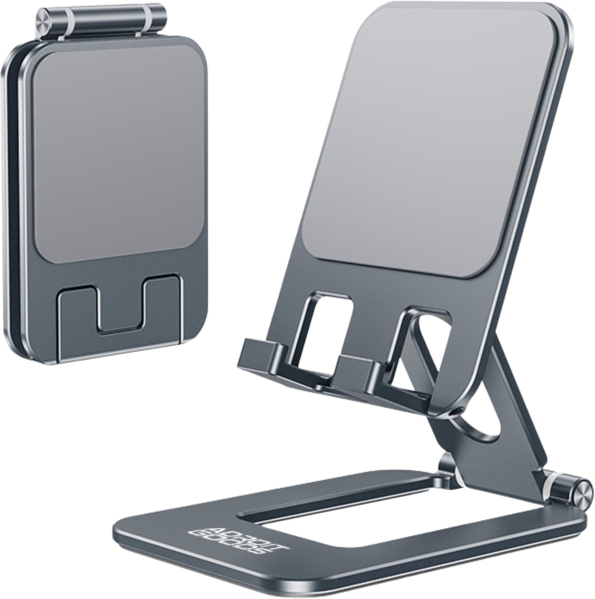 AdroitGoods Opvouwbare Telefoon Standaard Metaal 360° Verstelbaar Compact Smartphone Houder Bureau Tablet Stand Universeel Draagbaar Design - Grijs