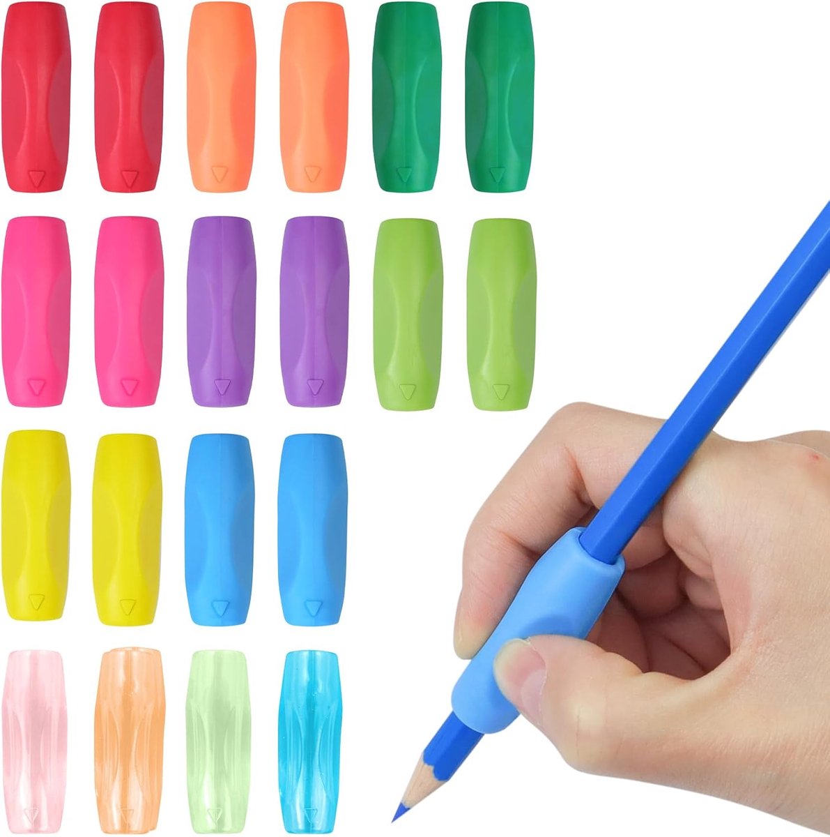 SnelShoppen - Set van 20 Kinderschrijfhulpmiddelen, Ergonomische Penhouder voor Kinderen, Siliconen Penhouder voor Linkshandigen en Rechtshandigen, Ve