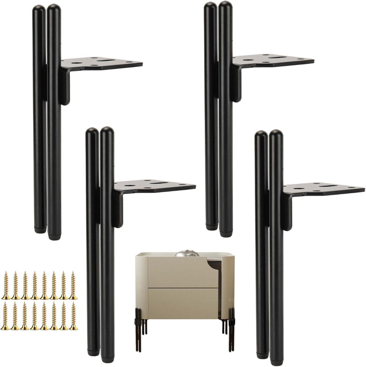 SnelShoppen - 4 Stuks Zwarte Metalen Meubelpoten 18 cm - Modern Reserve Voetjes voor Salontafel, TV-kast, Badkamer - Inclusief Schroeven, Vloerbescher