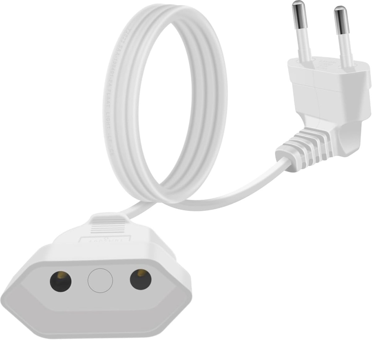 SnelShoppen - Euro Extension Cable 3m 2.5A 250V 625W Euro Plug Flat 90 Degree voor TV, PC, Monitor, Huishoudelijke Apparaten - Wit