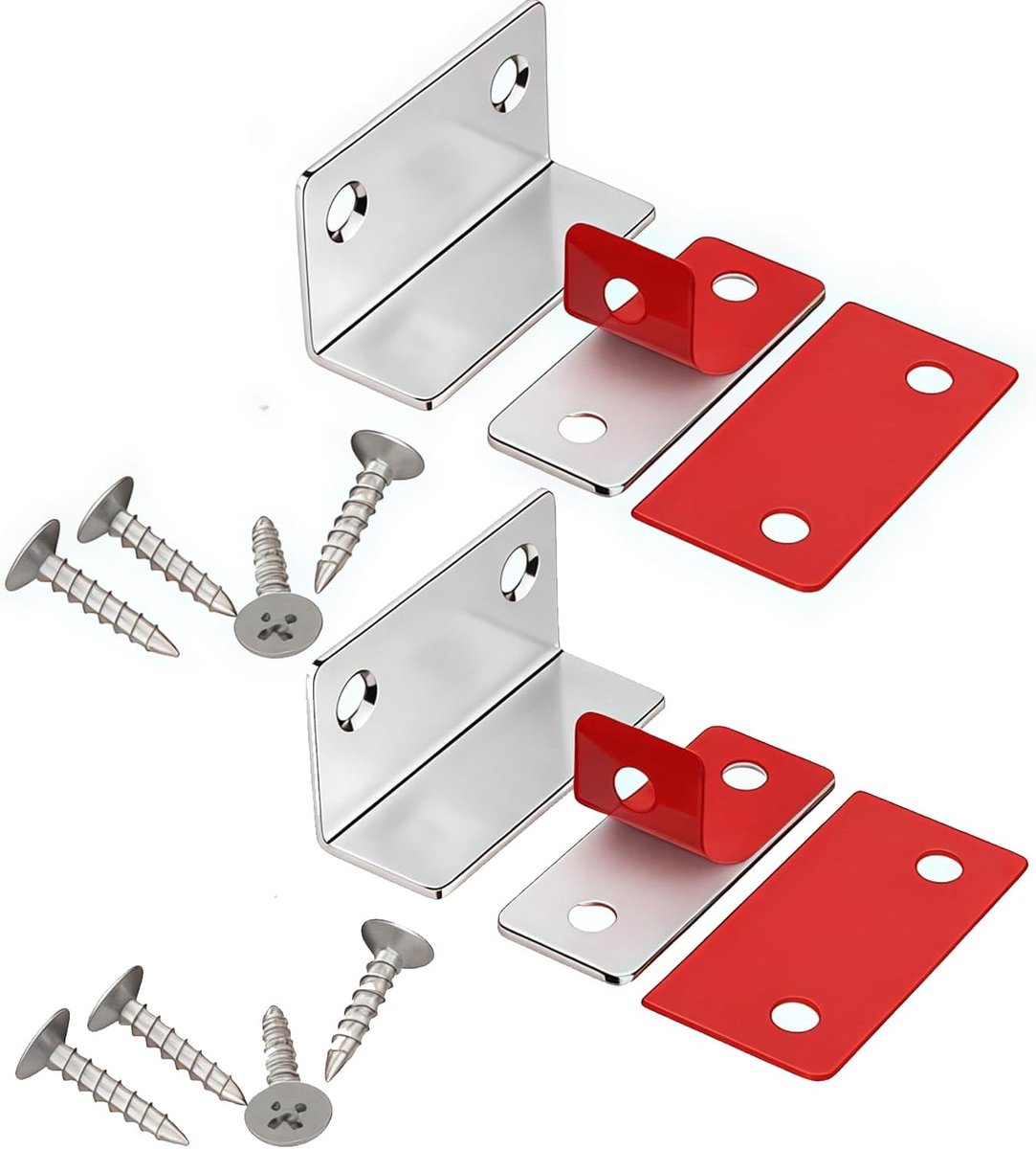 SnelShoppen - Pack van 2 L-vormige Magnetische Deursluitmagneten, Ultra-Dunne Zelfklevende Magneten voor Laden, Kasten en Schuifdeuren (Zilver)