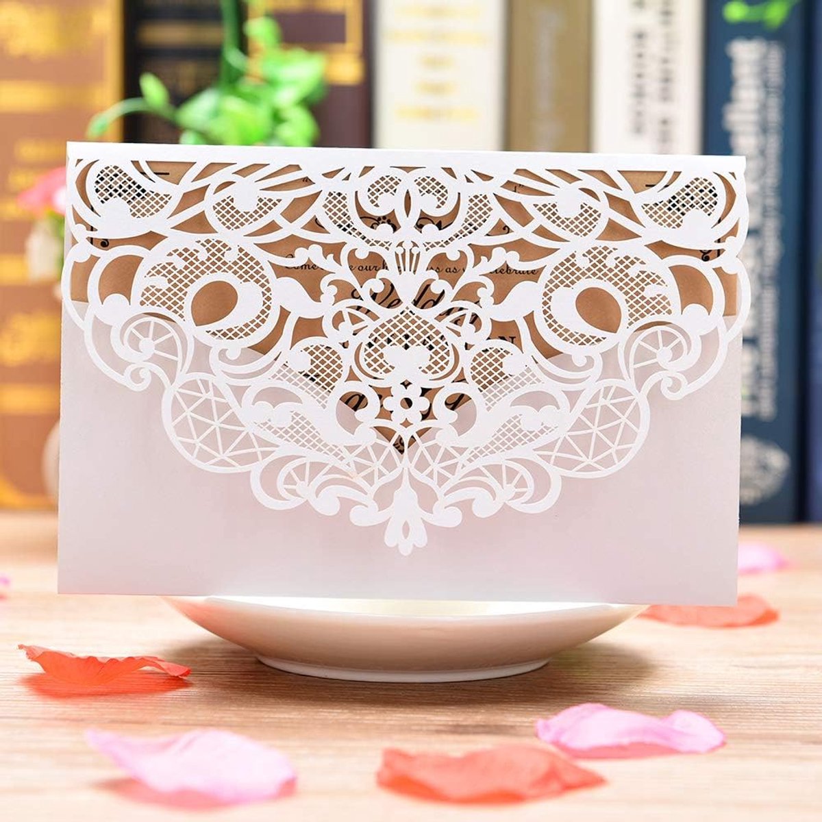 SnelShoppen - 50 Stuks Huwelijksuitnodigingen Kaarten Set, Laser Cut Rectangles met Lege Afdrukbare Papieren en Enveloppen voor Bruiloft, Verjaardag,