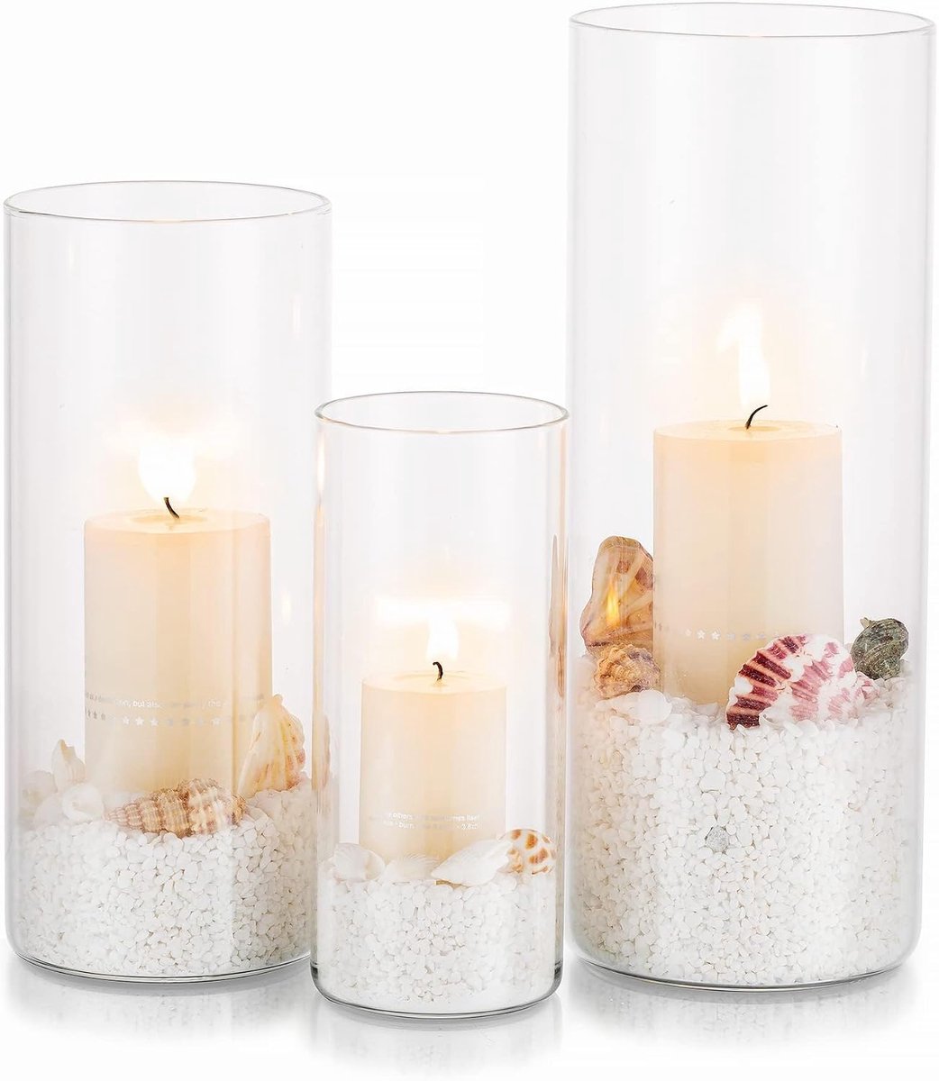 SnelShoppen - Set van 3 Hurricane Kaarsenhouders Glas Cilinder - Decoratieve Vazen voor Tealights, Votive & Pillar Kaarsen - Perfect voor Tafel Decora
