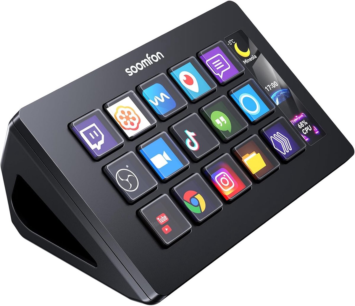 SnelShoppen - Studio Stream Controller met 15 Macro Toetsen, Aanpasbare LCD Toetsen voor OBS, Twitch, YouTube, Perfect voor Live Streaming en Video Ed