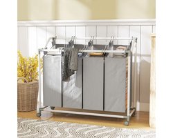 COVREO Wassorteerder 97x38x81 cm - 4 vakken, 160 L, uitneembare waszakken, met wielen, grijs