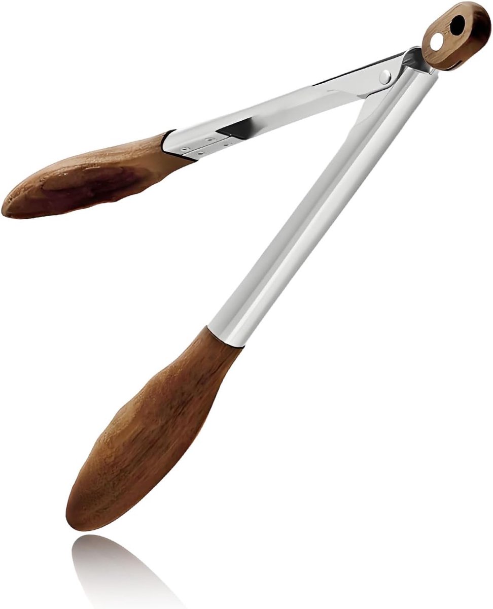SnelShoppen - Premium Keuken Tangen 31 cm, RVS en Olijfhout, Hittebestendig, Duurzaam en Elegant, Perfect voor Koken, Grillen en Serveren