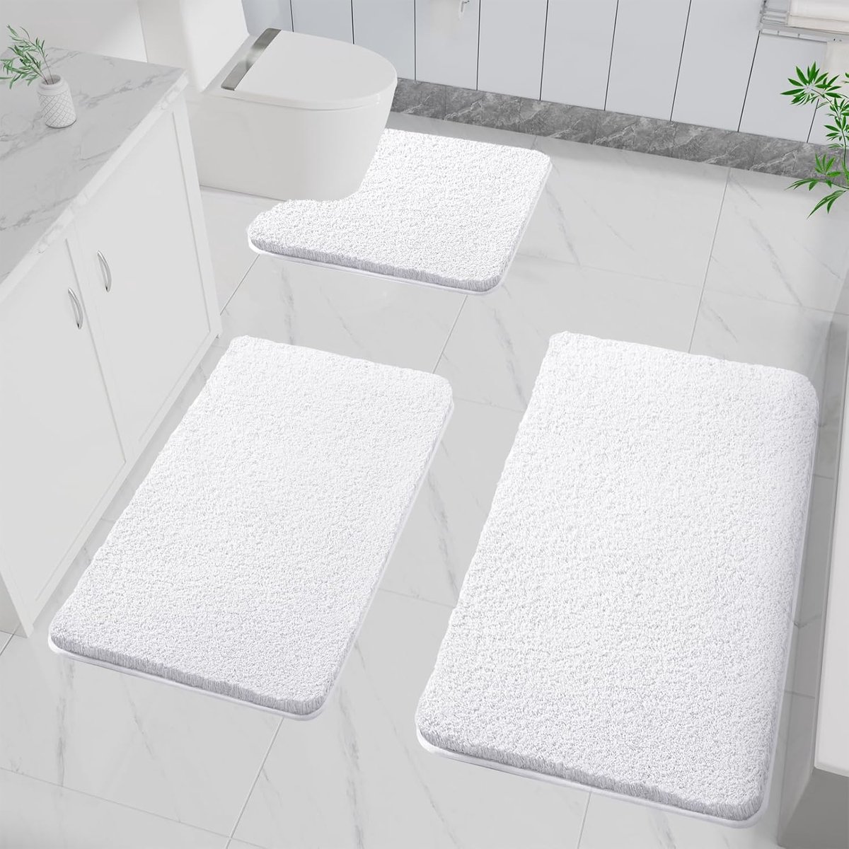 SnelShoppen - Pack van 3 Badmat Antislip Zacht Waterabsorberend Hoogpolig Microvezel Mat voor Badkamer, Wasmachinebestendig voor Badkuip, Douche & Bad