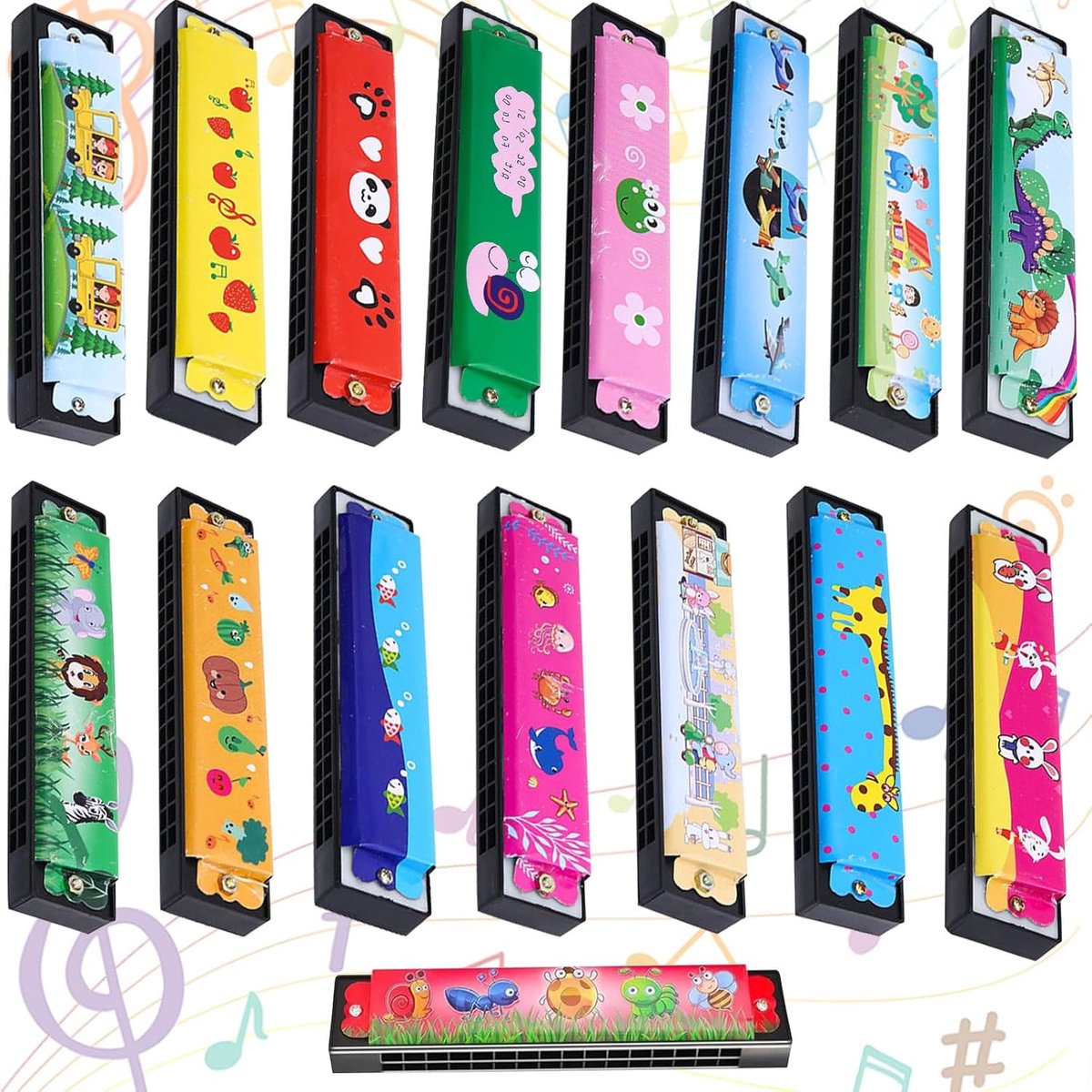 SnelShoppen - Harmonica voor Kinderen, 16 Stuks, 16 Gaten, C Groot, Kleurige Cartoon Patronen, Muziekinstrumenten, Speelgoed voor Beginners, Perfect C