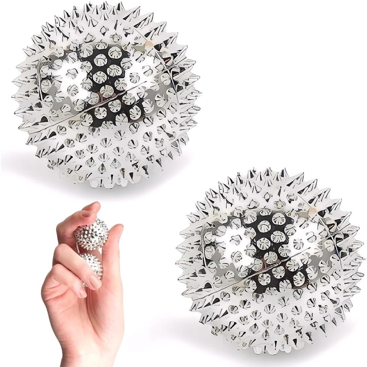 Thijox - 2 stuks magnetische acupressuurballen, massageballen, egelballen 32mm zilver - acupressuur massageapparaat voor ontspanning en pijnverlichtin