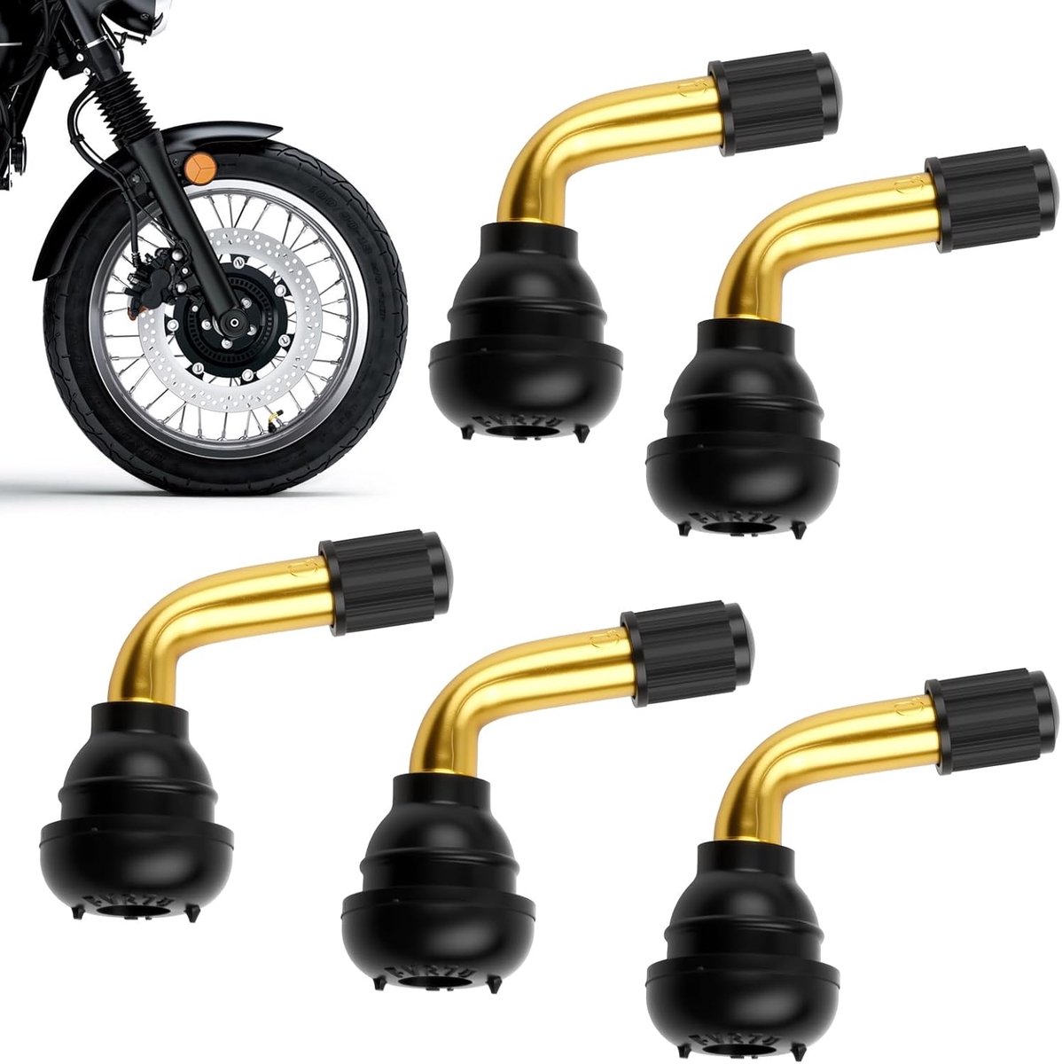 SnelShoppen - 5Pcs Tubeless Ventiel PVR70, 90 Graden Ventieladapter, Gebogen Ventielstam voor Scooter, Motor, Auto en Fiets - Hoogwaardige Messing en