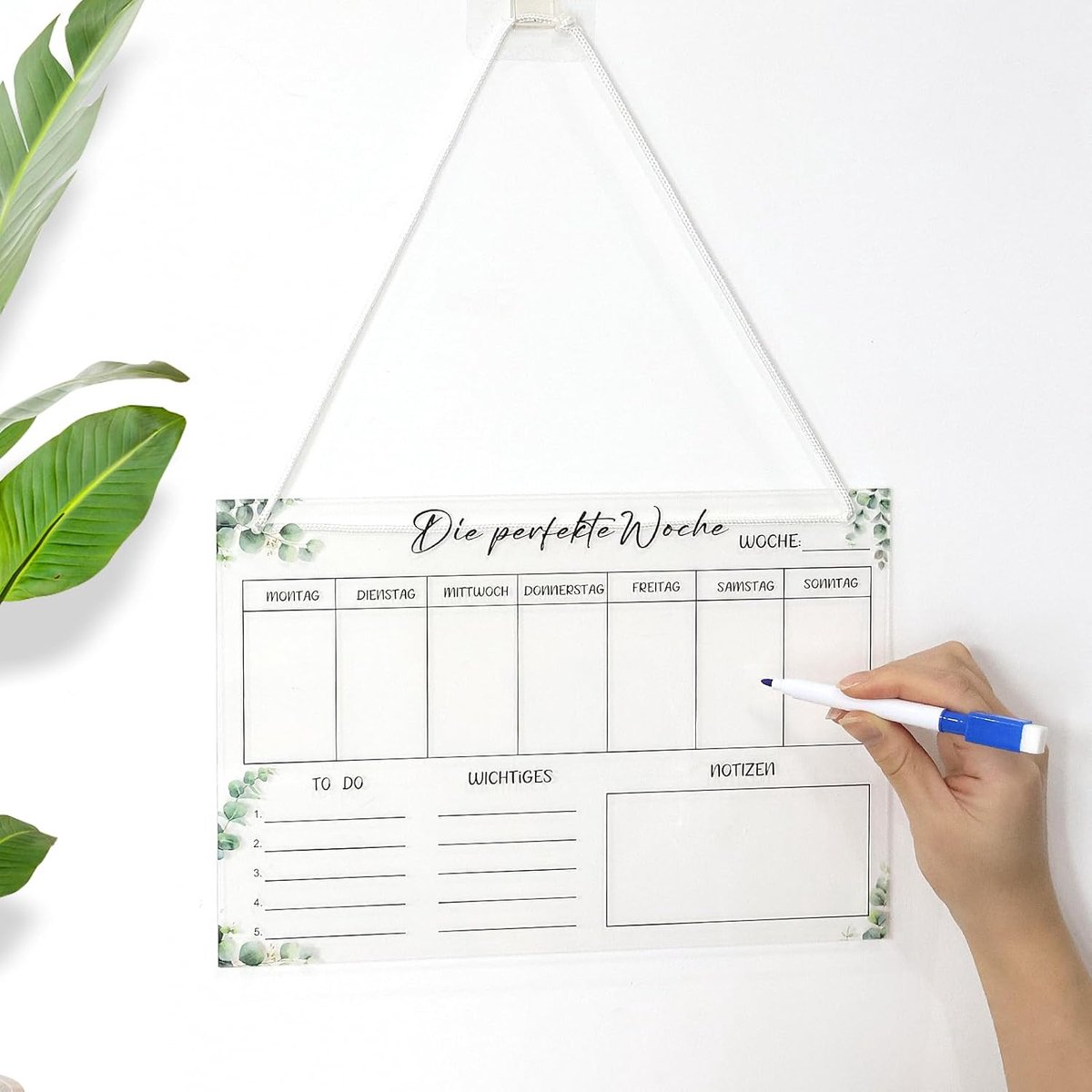 SnelShoppen - Weekly Planner 30x20 cm - Wasbare Acryl Maandplanner met 6 Markers en Ophanghaak - Huishoudelijke To-Do Lijst voor Flexibel Gebruik in K