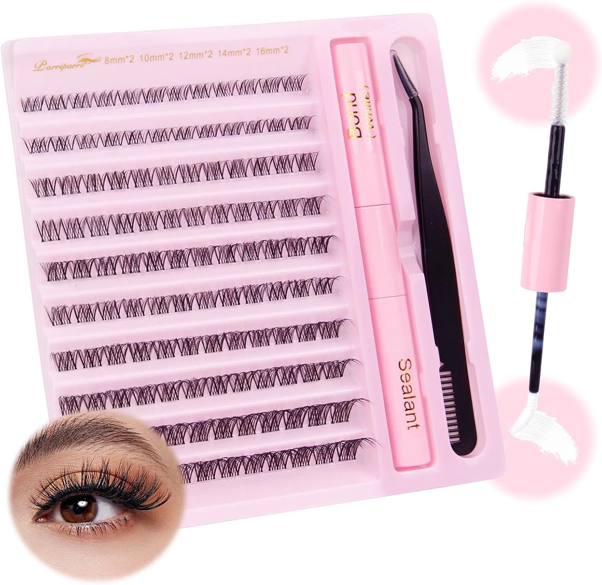 SnelShoppen - 3D Neple eyelashes Kit met Transparante Band - 120 Natuurlijke Cluster Wimpers - Inclusief Lash Bond, Seal & Applicator - DIY Wimperexte
