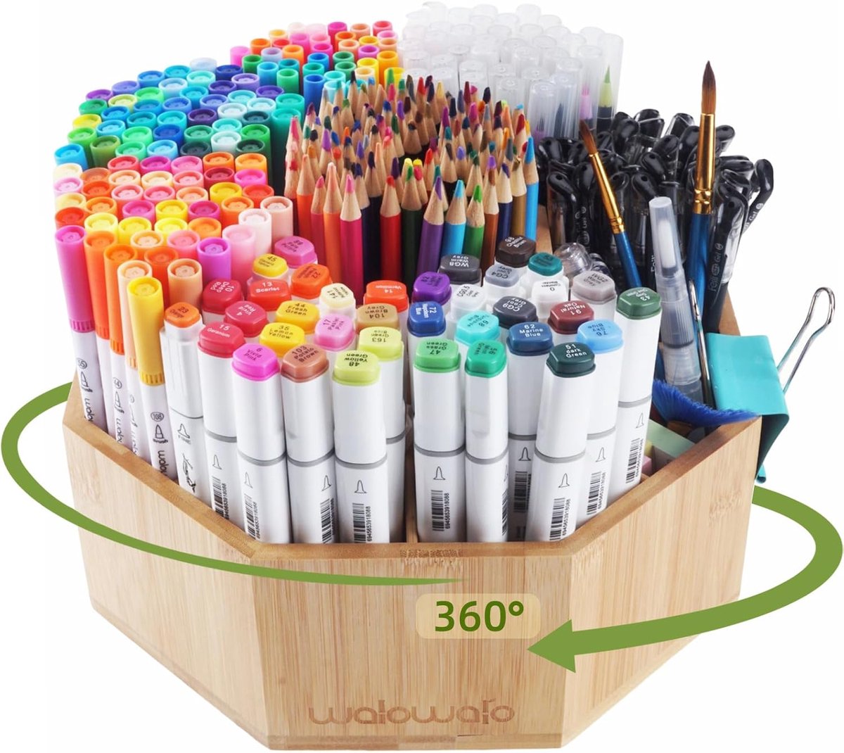SnelShoppen - Draaibare Bamboe Pennenhouder voor 800+ Pennen, Organiser Bureau, 360 Graden Draaibaar, Perfect voor Kleine Kunstenaars en Make-uptafels