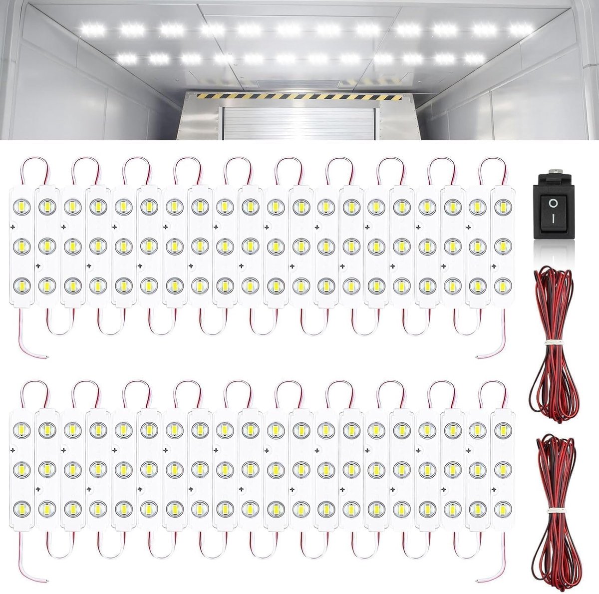 Thijox - 12V Van Lights Interieur LED Kit, 120 LED Auto Plafondlamp Kit met Aan/Uit Schakelaar, Voor Auto, Camper, Boot, 40 Modules, Warm Wit, Multico