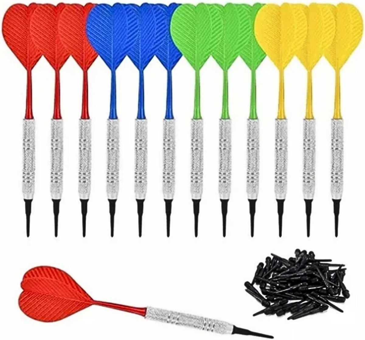 SnelShoppen - Softtip Dart Set 12 Stuks - Professionele Plastic Darts met 100 Vervangtips - Multicoloured Darts voor Elektronisch Doel - Perfect voor