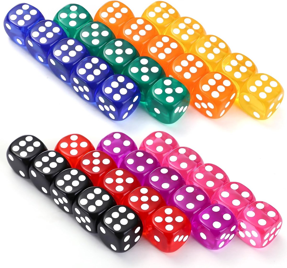 SnelShoppen - 40 Stuks Kleurvolle Dobbelstenen 6 Zijdig 14 mm Set voor Spellen - Duurzaam Acryl, Ideaal voor Feesten, Gezelschapsspellen en Camping