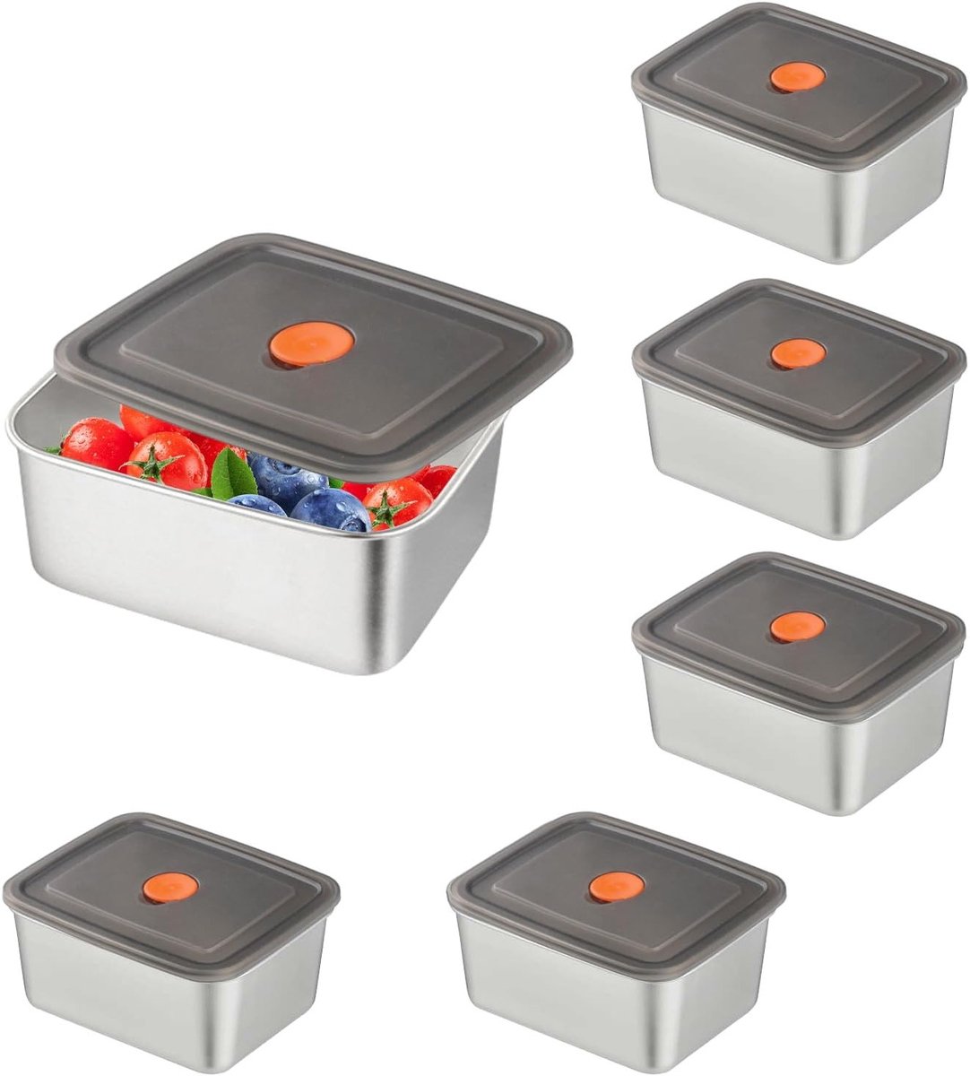 Set van 6 RVS Voedselopslagcontainers met Deksel, Herbruikbare Maaltijd Prep Containers, Geschikt voor Oven, Vriezer en Vaatwasser (500ml)