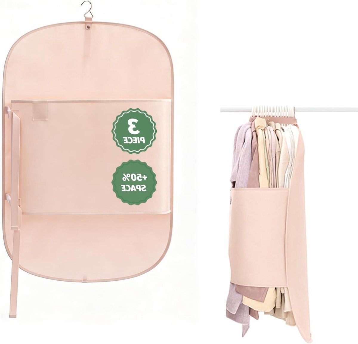 Ruimtebesparende Hangers - Kledinghoezen - Kleding Opbergen - Verstelbare Compressie - 90 x 58 cm - Rosé