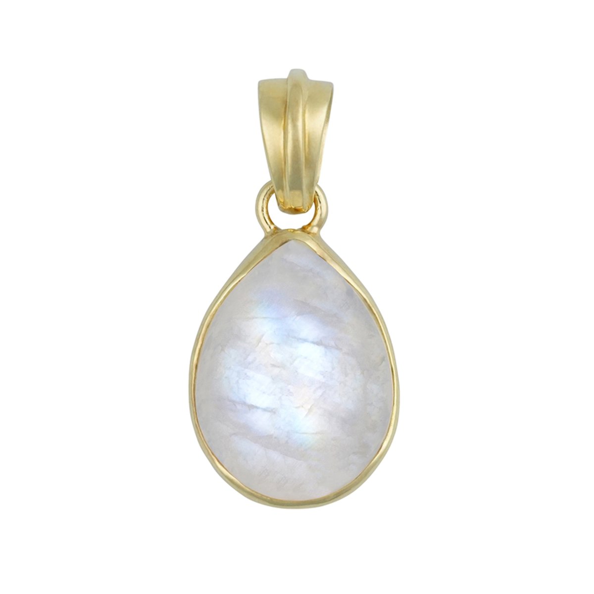 Cavill - Zilveren Hanger - 925 Sterling Zilver Verguld - Witte Labradoriet 15 Karaat Peervormige Cabochon - Elegante Labradoriet Sieraden