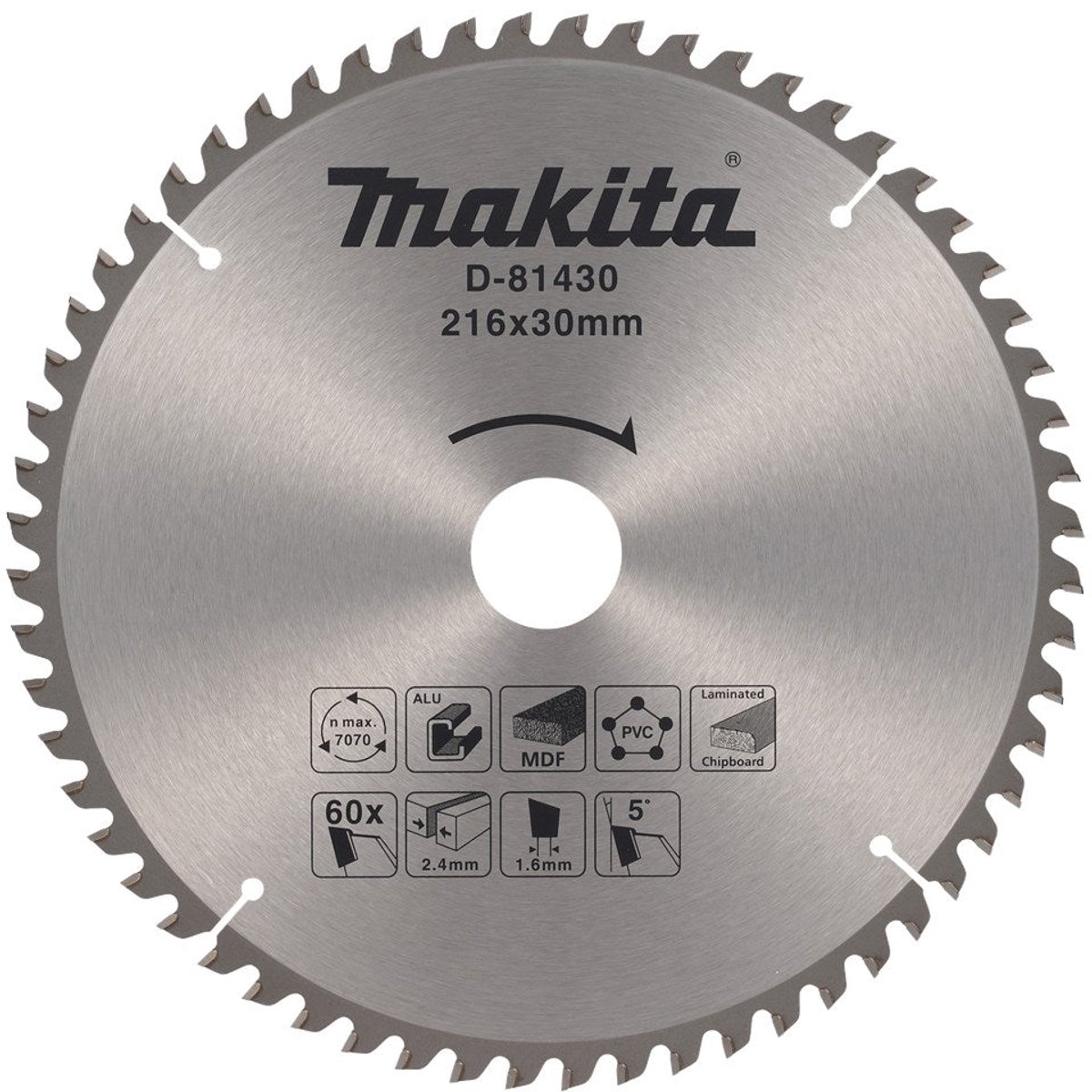 Makita D-81430 Afkortzaagblad diverse materialen | 216 x 30 mm | 60-tands