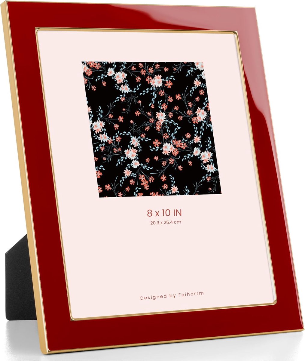 SnelShoppen - Feihorrm 8 x 10 Enamel Photo Frame - Gouden Metalen Rand met Easel - HD Gehard Glas Fotolijst voor Wand- en Tafelgebruik - Verticaal en