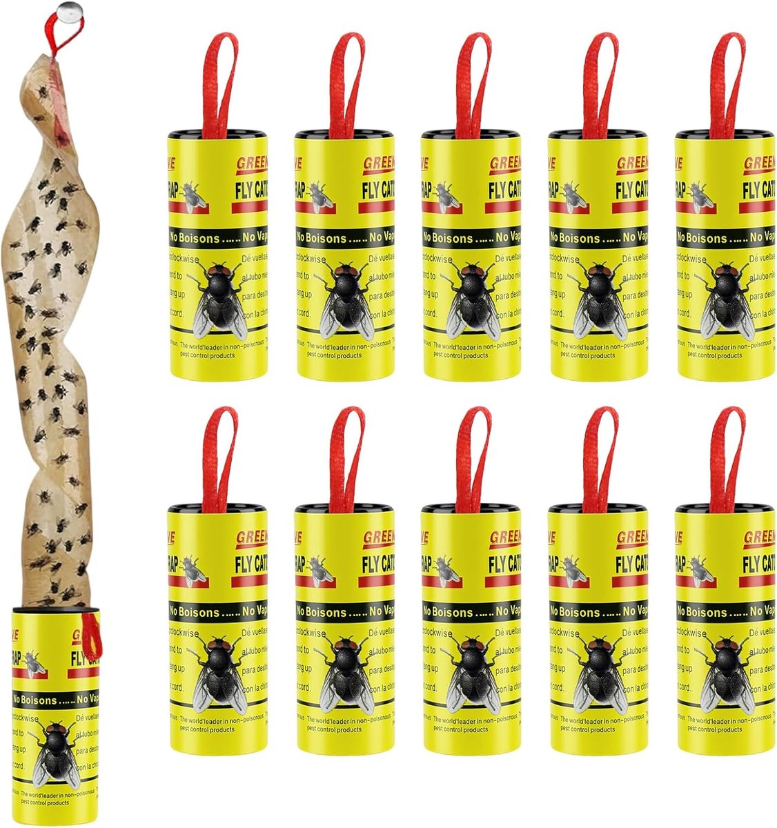 SnelShoppen - Vliegenvanger om op te hangen, geurloze muggenval, zelfklevende insectenbestrijding, geschikt voor binnen en buiten, super klevend en du